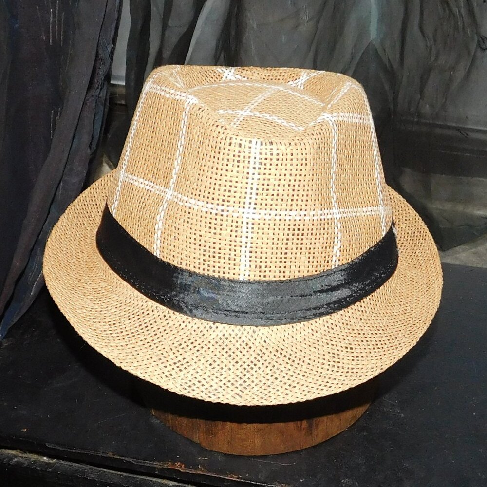 Unisex Straw Fedora - Gangster - Trilby - Summer Hat with white stripes - new